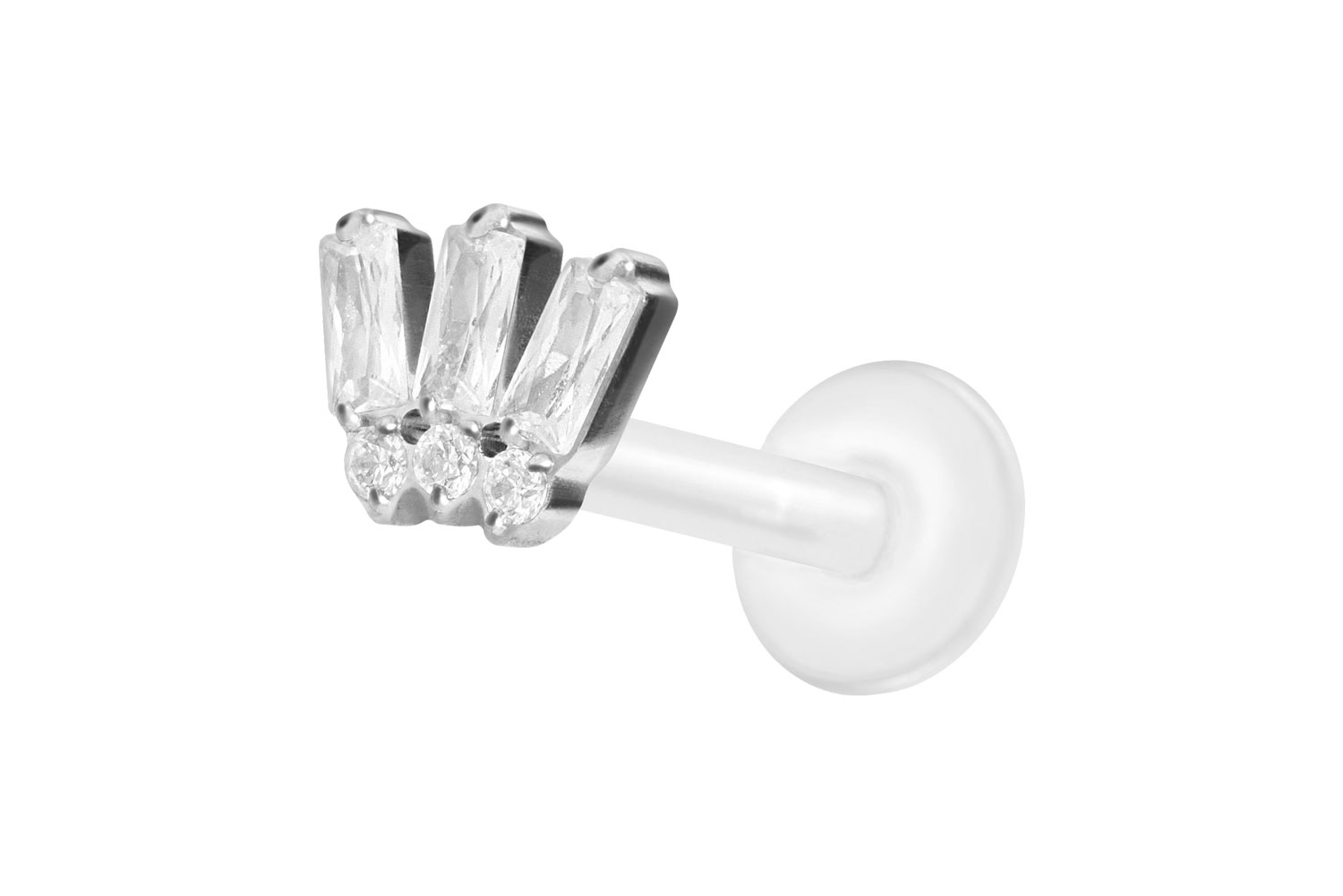 PTFE Labret Piercing mit Innengewinde + Titan-Aufsatz 6 EINGEFASSTE KRISTALLE